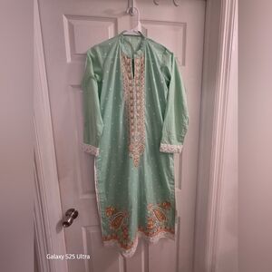 Mint Green Embroidered Midi Dress